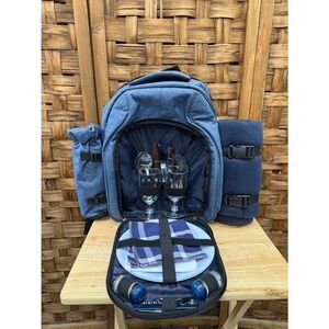 Men's Blue 2 Person Picnic Backpack with Integrated Tableware